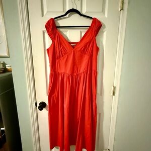 Abercrombie & Fitch Red Midi V-Neck Sundress